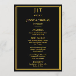Cartão de Menu de Casamento com Monograma Preto e