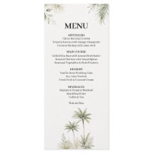 Cartão de Menu de Casamento com Palmeira em Aquare