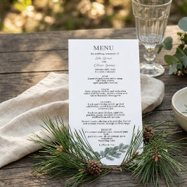 Cartão de Menu de Casamento com Ramagem de Pinheir