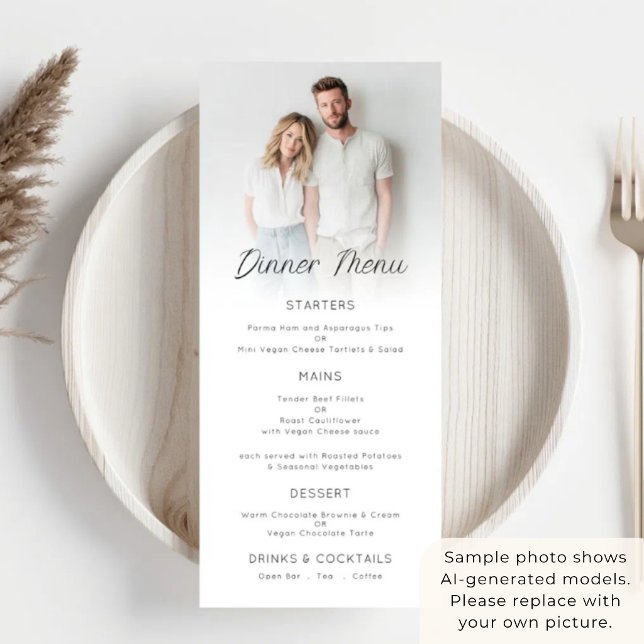 Cartão de Menu de Casamento com Sobreposição de Fo (Criador carregado)