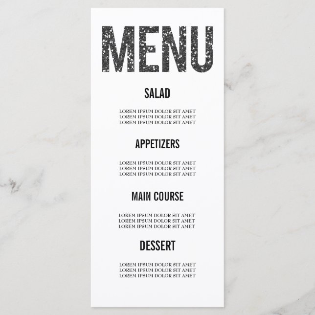 Cartão de Menu de Casamento com Tipografia Branca  (Frente)