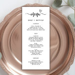 Cartão de Menu de Casamento com Tipografia de Scri<br><div class="desc">O Cartão de Menu de Boho Heart Script Typografia Wedding é perfeito para um casamento mínimo moderno. Design com o texto "Menu" em uma caligrafia manuscrita e os detalhes do menu em uma fonte serif com uma aparência simples e limpa. Este menu pode ser usado para recepção de casamento, janto...</div>