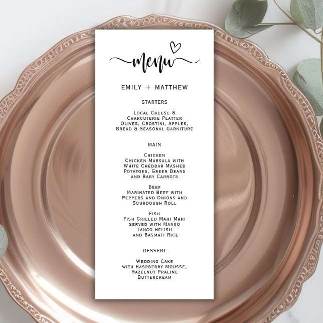 Cartão de Menu de Casamento com Tipografia de Scri (Criador carregado)