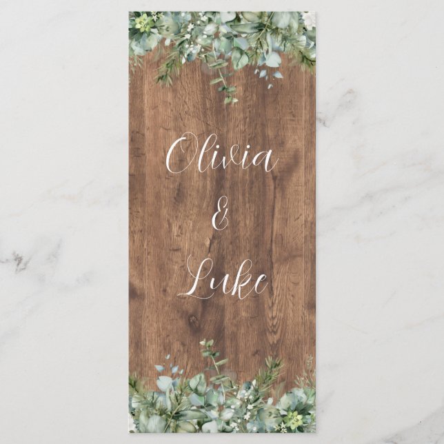 Cartão de Menu de Casamento com Verde Eucalipto |  (Frente)