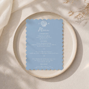 Cartão de Menu de Casamento Concha Azul Ondulado