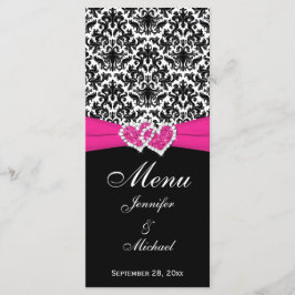 Cartão de Menu de Casamento Cor-de-Rosa Preto com