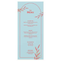 Cartão de Menu de Casamento Costeiro Azul Gelo
