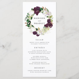 Cartão de Menu de Casamento Dark Plum Floral