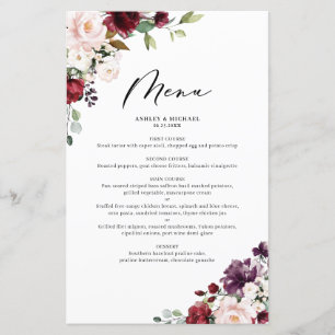 Cartão de Menu de Casamento das Flores Vermelhas e