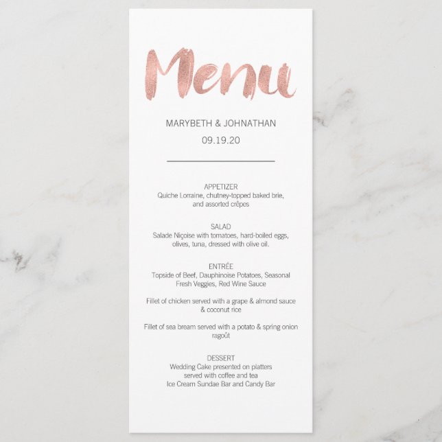 Cartão de Menu de Casamento de Amor Dourado Modern (Frente)