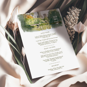 Cartão de Menu de Casamento de Aquarela Elegance P