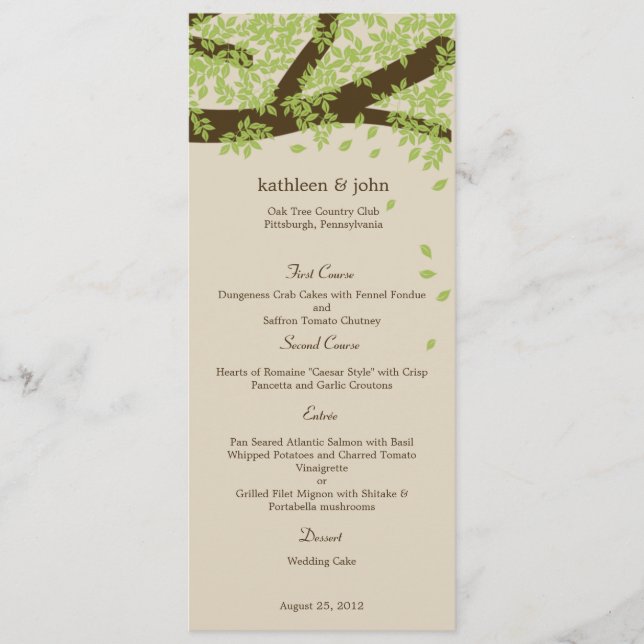 Cartão de Menu de Casamento de Árvore de Oak (Frente)