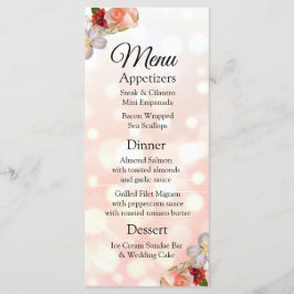Cartão de Menu de Casamento de Buquê Coral Elegant