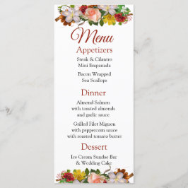 Cartão de Menu de Casamento de Buquê Dourado Rosa