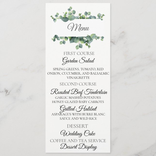 Cartão de Menu de Casamento de Buquê Eucalyptus (Frente)