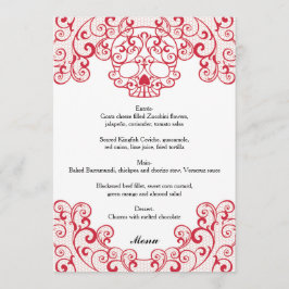 Cartão de Menu de Casamento de Calavera Vermelha E