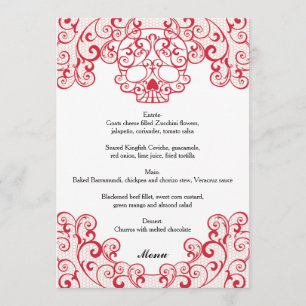 Cartão de Menu de Casamento de Calavera Vermelha E