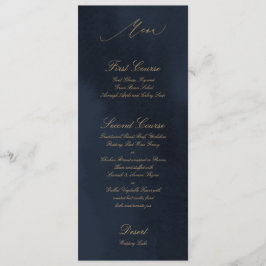 Cartão de Menu de Casamento de Caligrafia Azul-Mei