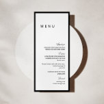 Cartão de Menu de Casamento de Caligrafia Minimali<br><div class="desc">Cartão de cardápio preto e branco para caligrafia elegante.</div>