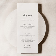 Cartão de Menu de Casamento de Caligrafia Minimali