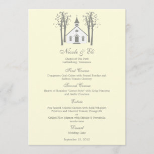 Cartão de Menu de Casamento de Capela Whimsical