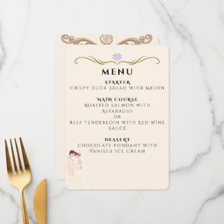 Cartão de Menu de Casamento de Casal Minimalista E