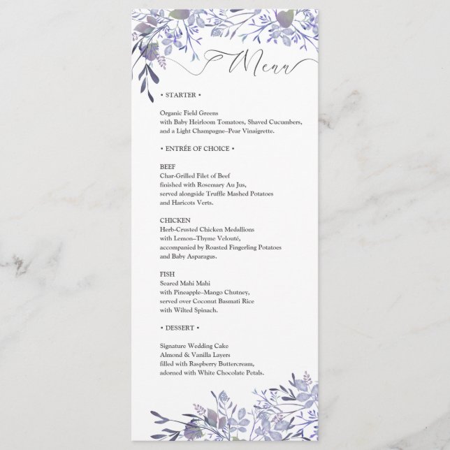 Cartão de Menu de Casamento de Cores d'Água Elegan (Frente)