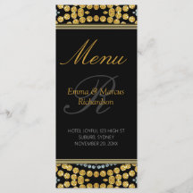 Cartão de Menu de Casamento de Decoração Preto e D