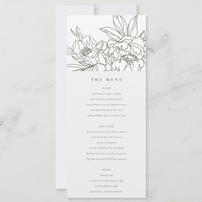 Cartão de Menu de Casamento de Esquema Floral Míni (Frente)