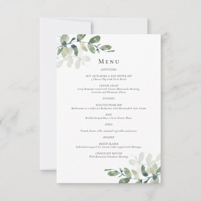 Cartão de Menu de Casamento de Eucalipto (Frente)