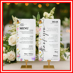 Cartão de Menu de Casamento de Flor Silvestre Boho