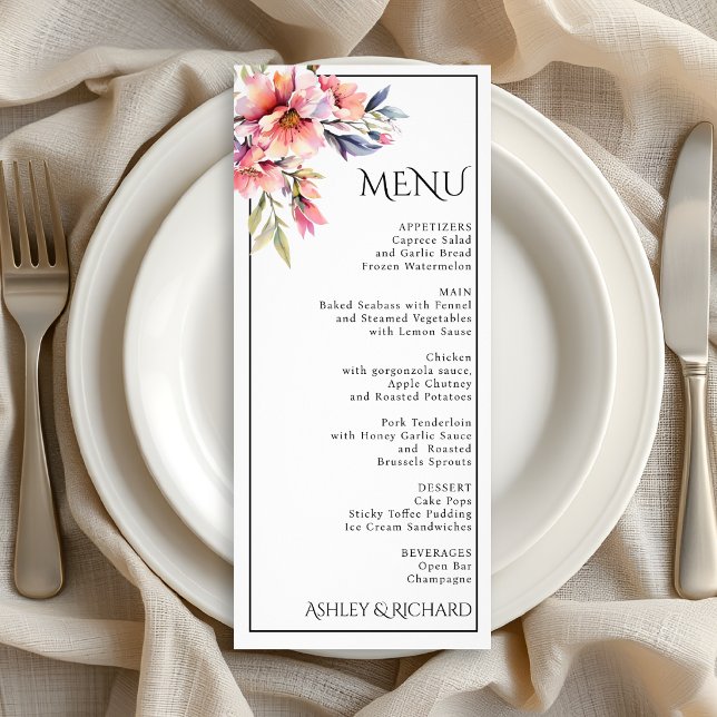 Cartão de menu de casamento de flores de rododendr (Criador carregado)