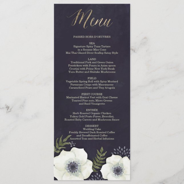 Cartão de Menu de Casamento de Flores Noturnas de  (Frente)
