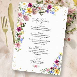 Cartão de Menu de Casamento de Flores Silvestres C