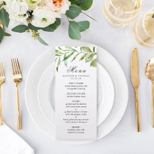 Cartão de Menu de Casamento de Folhagem Verde Flor