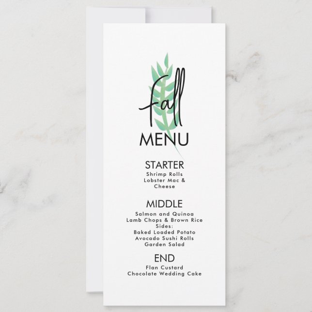 Cartão de Menu de Casamento de Folhas de Outono (Frente)