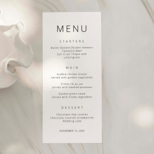 Cartão de Menu de Casamento de Fonte Simples Minim