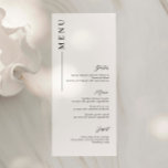 Cartão de Menu de Casamento de Fontes de Script Mo<br><div class="desc">Projetado para coordenar com nossa coleção Minimalista All In One, este cartão de menu personalizável de correspondência apresenta um layout simples e limpo, com fonte moderna. Para personalização mais avançada deste design, por exemplo, alteração do layout, da fonte ou do tamanho do texto, clique no botão "PERSONALIZAR" acima. Por favor,...</div>