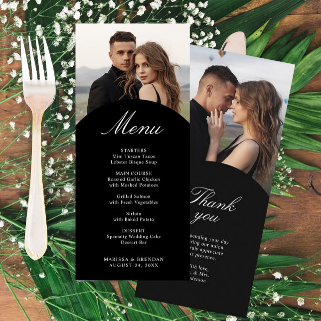 Cartão de Menu de Casamento de Foto Simples e Mode (Criador carregado)