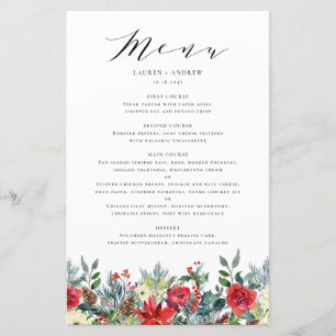 Cartão de Menu de Casamento de Garland Winter Bloo