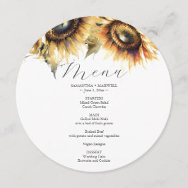 Cartão de Menu de Casamento de Girassol