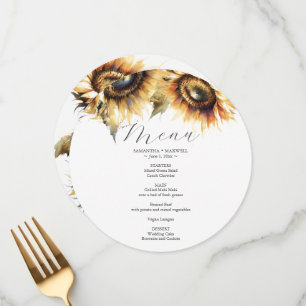 Cartão de Menu de Casamento de Girassol