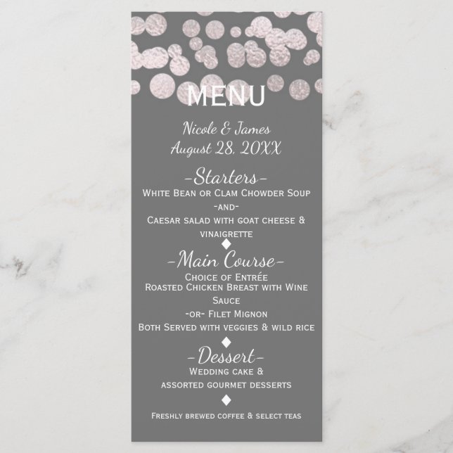 Cartão de Menu de Casamento de Glam Elegante para  (Frente)
