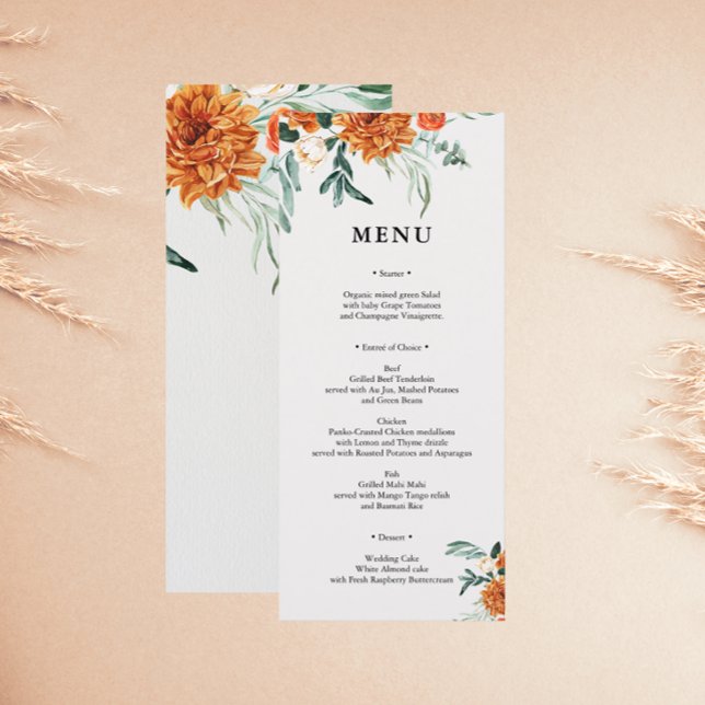 Cartão de Menu de Casamento de Grama Pampas Boho T (Criador carregado)