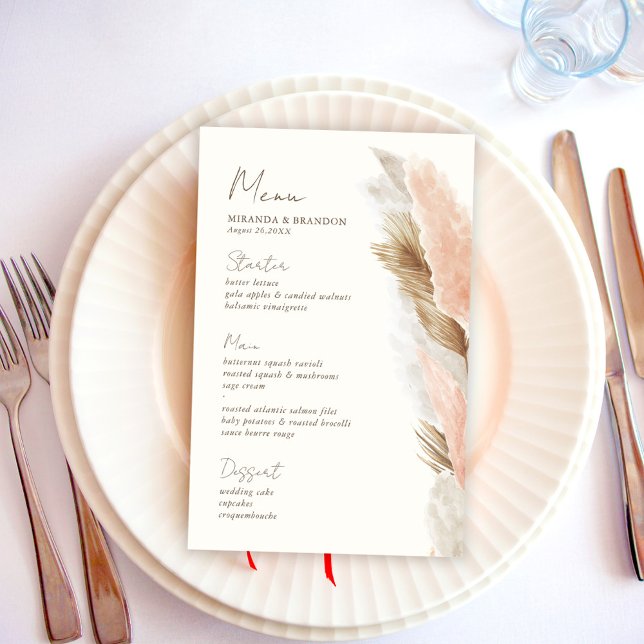 Cartão de Menu de Casamento de Grama Pampas Rústic (Criador carregado)