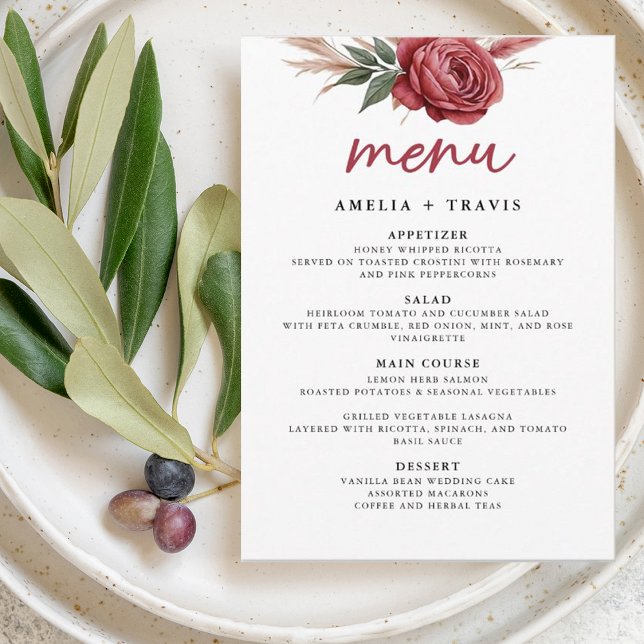 Cartão de Menu de Casamento de Grass Boho Pampas B (Criador carregado)