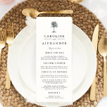 Cartão de Menu de Casamento de Havana Palm<br><div class="desc">Nosso cardápio de núpcias da ilha apresenta seus cursos iniciais,  entretenimentos e sobremesas em letras elegantes de cinzas de carvão,  acentuadas com uma ilustração de palmeiras gravadas no estilo vintage em verde-escuro. Coordena-se com a nossa coleção de casamentos de Havana Palm.</div>