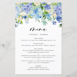 Cartão de Menu de Casamento de Hydrangeas Azul de 
