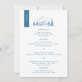 Cartão de Menu de Casamento de Inverno Alpino Azul