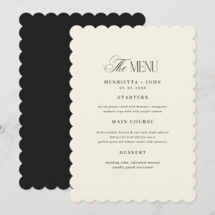 Cartão de Menu de Casamento de Ivory e Preto com B